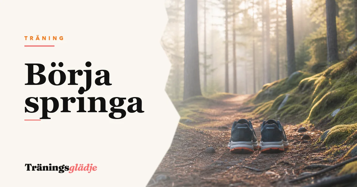 Nybörjarlöpare i lätt jogg på skogsväg, sedd bakifrån i morgonljus
