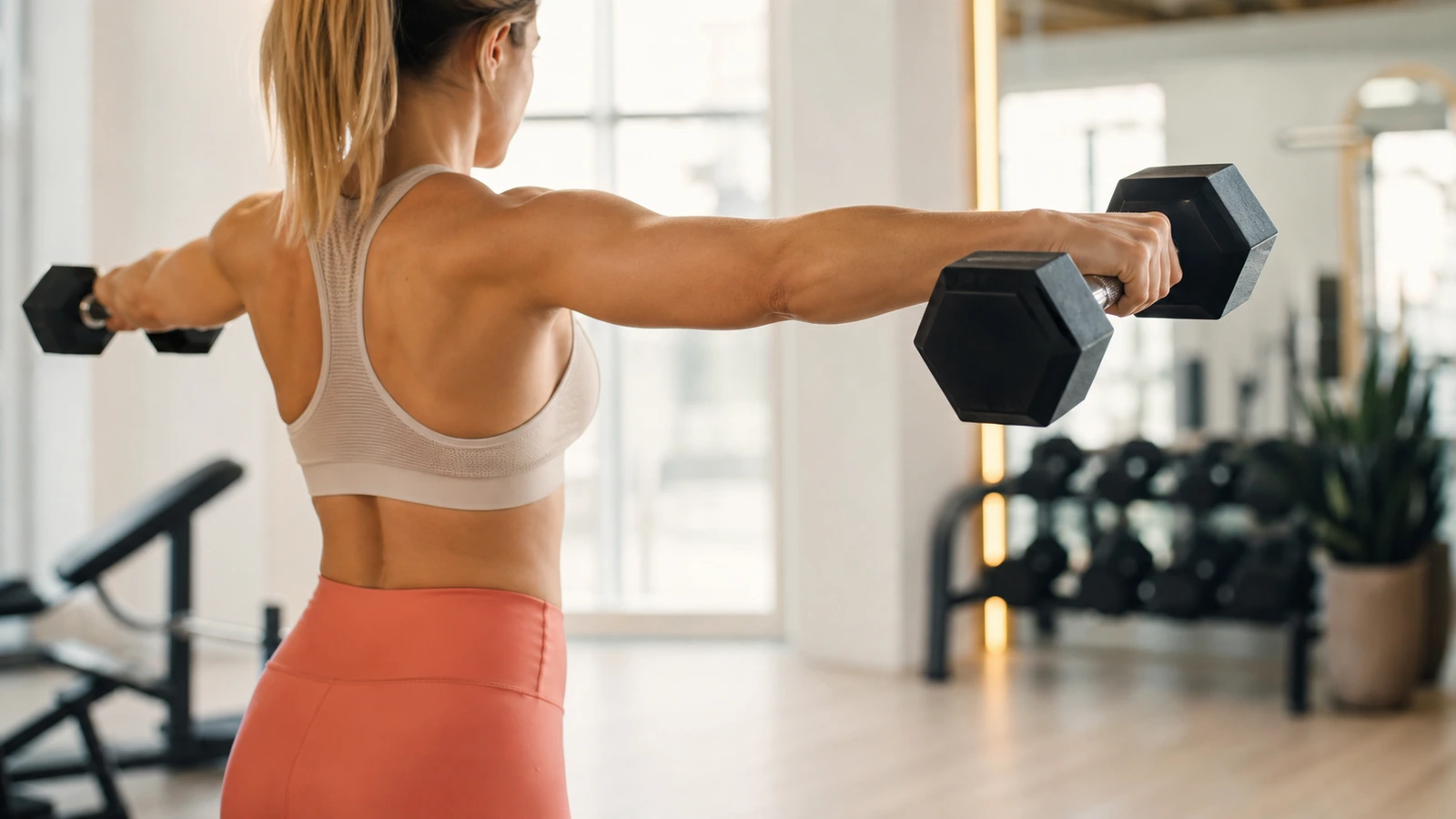 Hantlar på en gummibelagd gymmatta