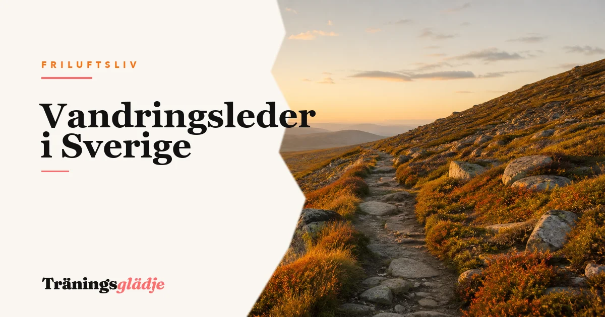 Vandringsled i svenska fjällen vid gyllene timmen med vägskylt i trä, fjällandskap i bakgrunden, ingen person synlig