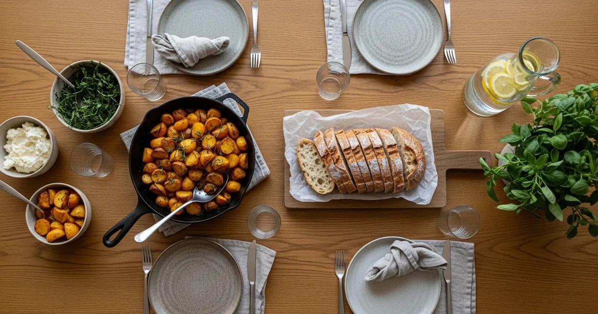 Två tallrikar med nyttig middag och vinglas på dukat bord